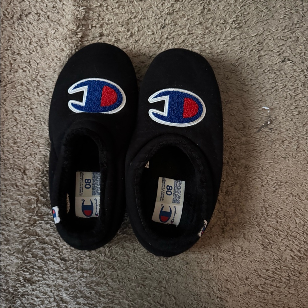 Champion Black Slippers with Embroidered Logo